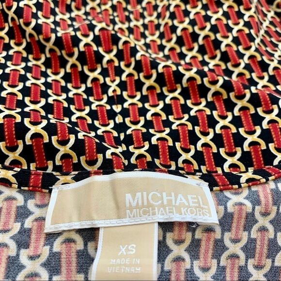 Michael Michael Kors red chain link long sleeve Print Faux Wrap Dress Sz XS - Picture 9 of 16